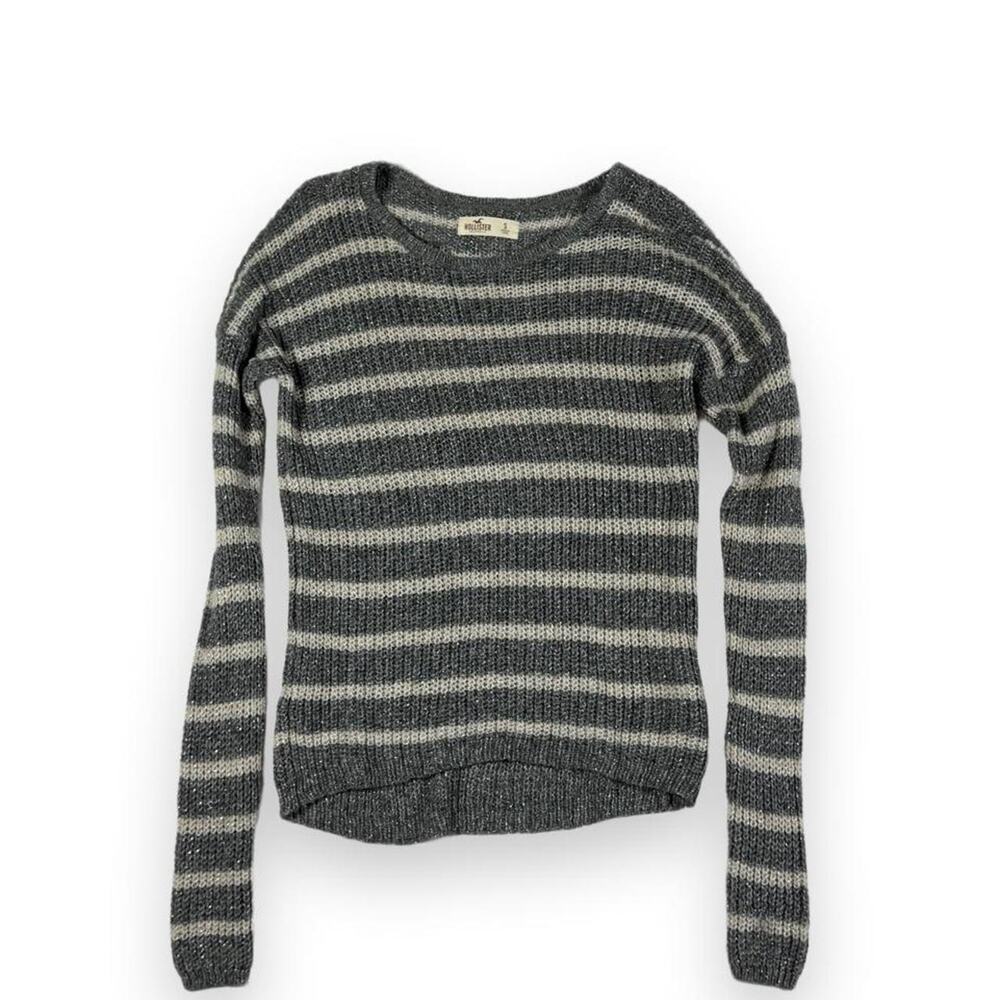 Hollister Striped Grey Metallic Open Knit Slouchy Sweater S